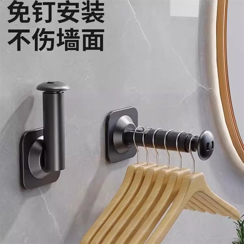 吸盘衣架收纳神器家用阳台多功能伸缩免打K孔无痕挂衣架子墙上壁