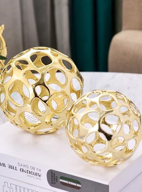 厂促现代简美欧法式轻奢样板型y房家居客厅房面镂空书金色球装饰