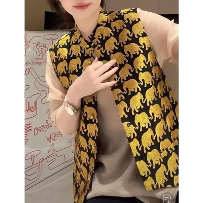 [心之所象]新中式国风小金象提花马甲女春季百搭短款立领马夹上衣