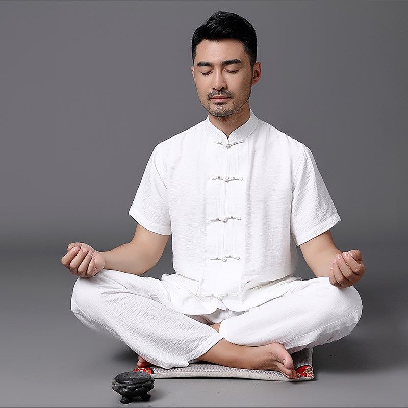 中式唐装男棉麻套装夏季短袖衬衫中国风宽松盘扣休闲爸爸装禅服男,男装,唐装,淘宝优惠券,粉丝福利购,淘宝优惠卷