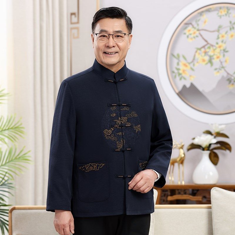 中老年人唐装男爸爸春秋夹克外套中国风爷爷汉服生日过寿老人套装,男装,唐装,淘宝优惠券,粉丝福利购,淘宝优惠卷