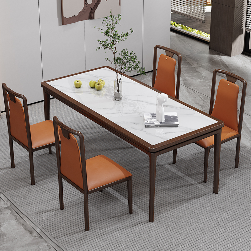 新中式实木餐桌小户型家用岩板餐桌椅组合现代简约长方形吃饭桌子