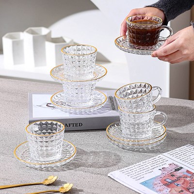 玻璃金边杯子咖啡杯碟水杯水具套装家用花茶杯6杯碟6勺咖啡馆杯子
