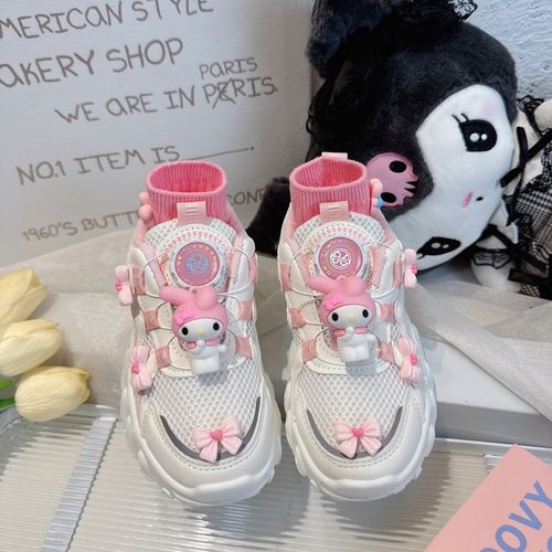 女童鞋子2025新款春秋季儿童扭旋扣运动鞋女孩网面透气老爹鞋春款