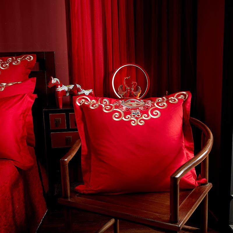 结婚靠垫大红纯棉刺绣床上抱枕芯套婚庆房嫁礼喜庆头枕60*60一对,居家布艺,抱枕被,淘宝优惠券,粉丝福利购,淘宝优惠卷