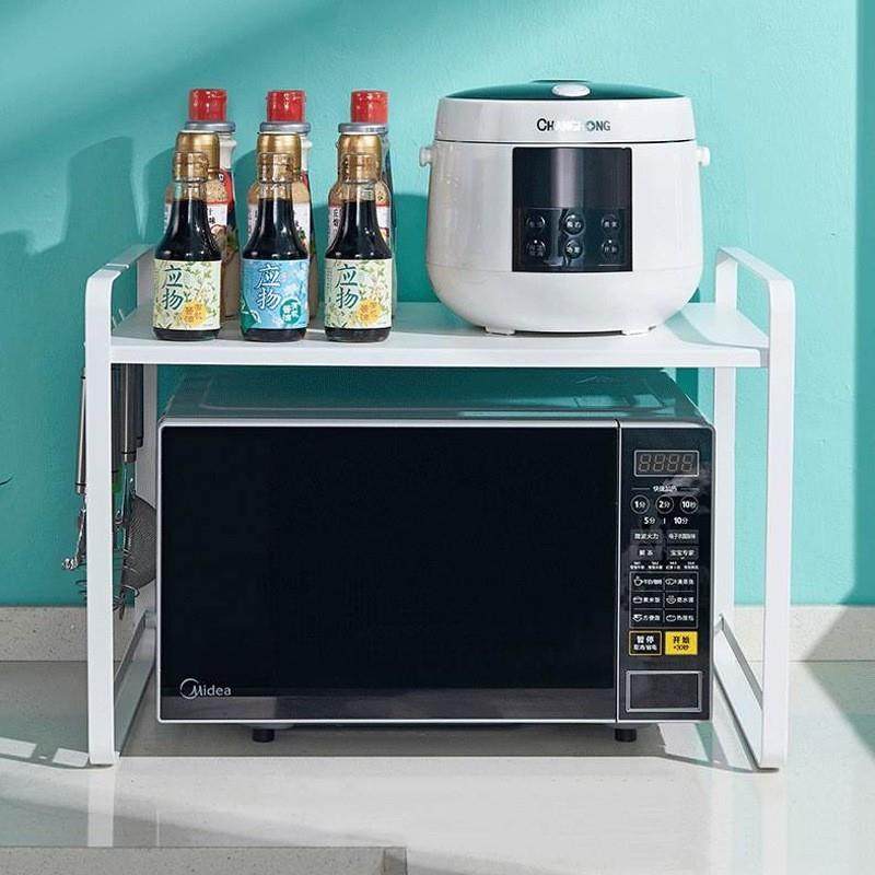 白色简约铁艺双层台面烤箱收纳整理架省空间厨房微波炉置物架储物