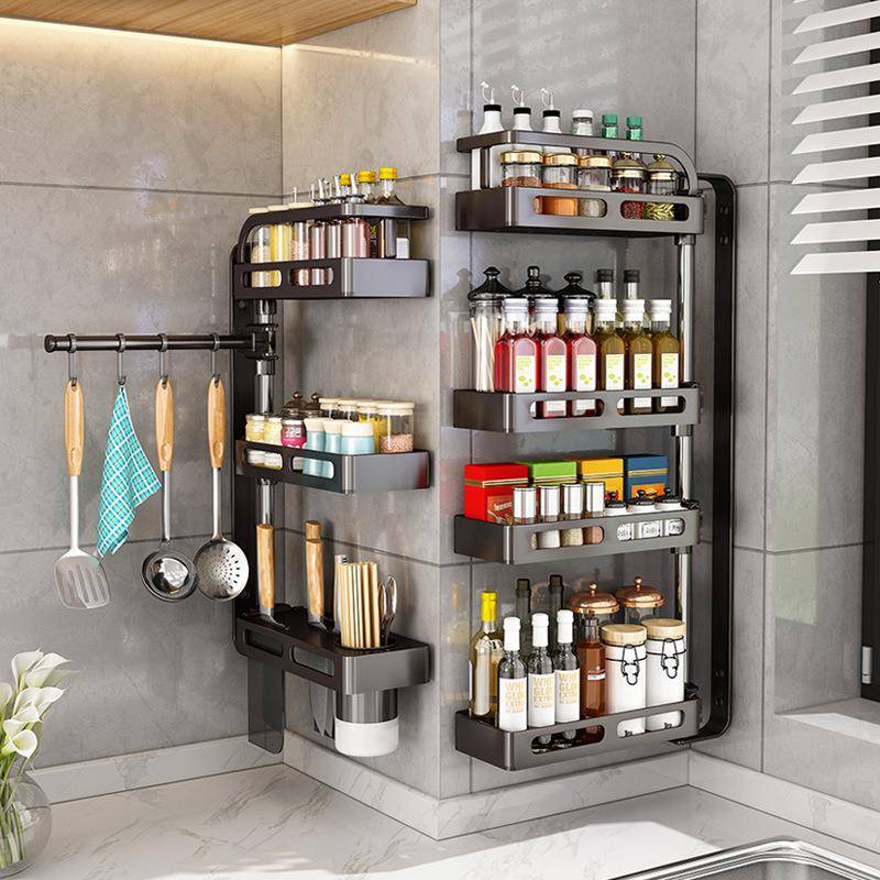 旋转厨房调料置物架壁挂式墙上转角调料品储物架多功能多层收纳架