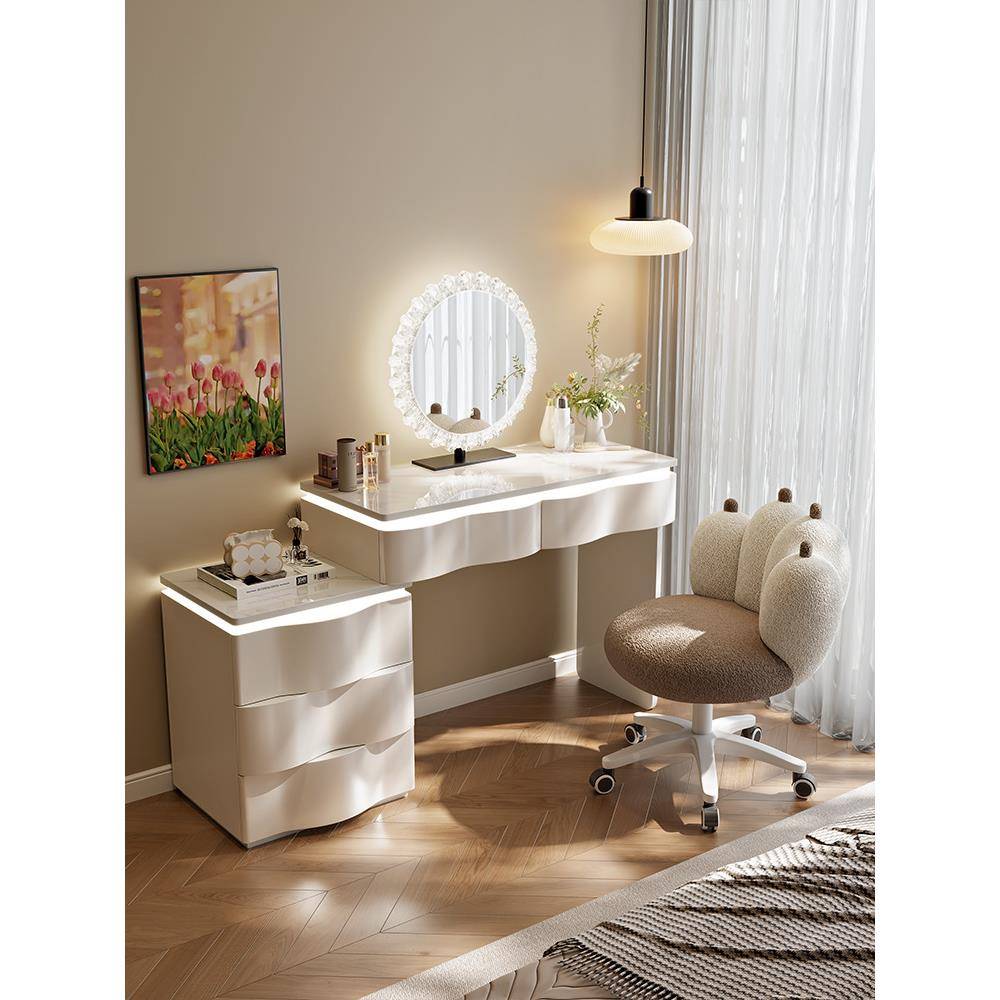 2025新实木约梳妆台现代卧室简化妆桌斗款柜一体251小型收妆纳柜