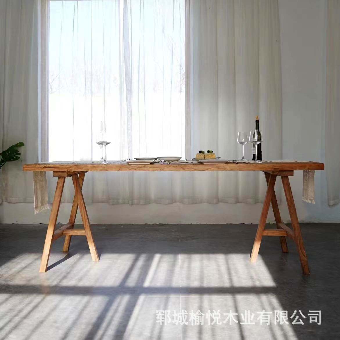 旧木板老榆木茶桌办公桌展示品桌长桌书桌榆木茶几茶台桌椅组合
