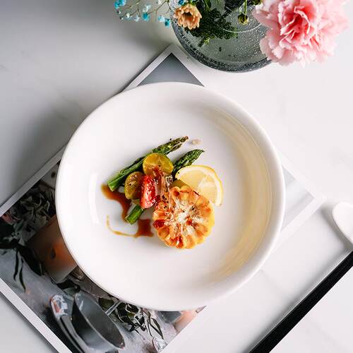 OF9D羊脂玉瓷德化纯白陶瓷盘子装菜盘圆盘家用轻奢华餐具早餐碟子