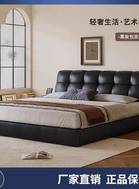 kadisi泡芙床现代极简风小户型储物主卧黑色1.8米软包双人床