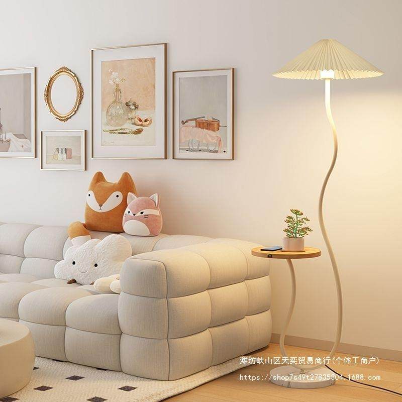 艺术复古氛围台灯法式奶油风落地灯置物架一体客厅卧室沙发旁边几