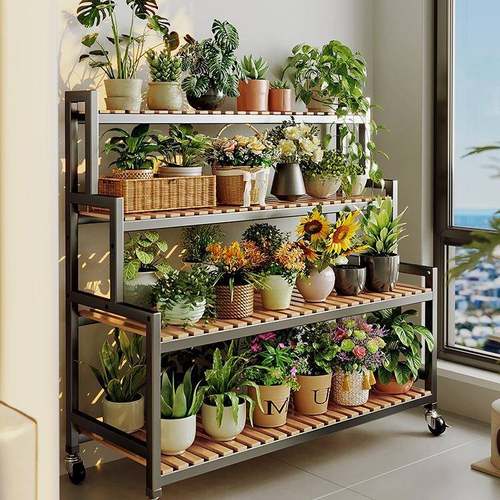 花架置物架阳台花架子客厅落地式可移动新款户外多层多肉花盆托架