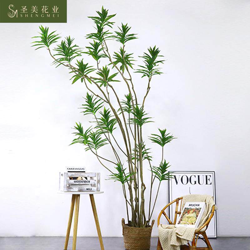 仿真百合竹树假植物大型仿真绿植橱窗装饰盆栽造景千年木假树摆