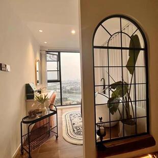 墙面装饰隔断简约时尚室内玻璃窗户铁艺壁饰客厅拱形铁窗屏风玄关