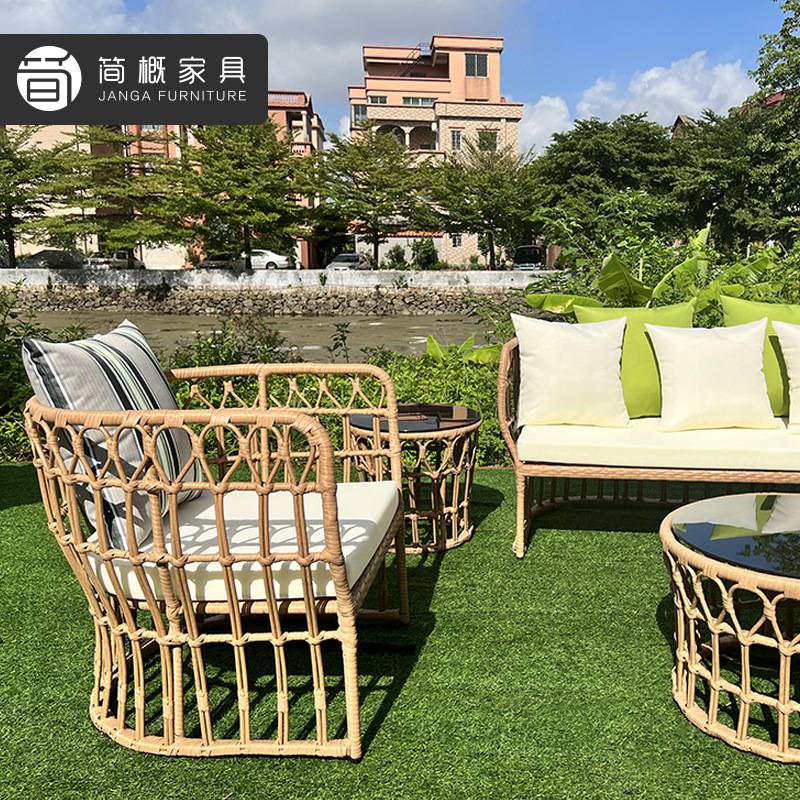 东南亚户外家具庭院民宿别墅度假村藤竹沙发室外防水防晒藤椅茶几