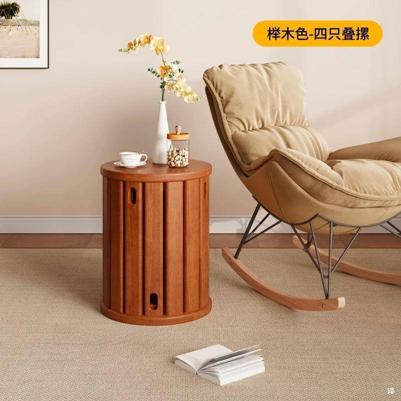 实木叠叠凳家居多功能矮凳餐厅凳卧室圆凳椅子轻奢板凳新中式边几