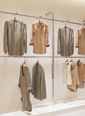 不锈钢服装店展示架落地式陈列架子简约上墙男装店双层带正挂货架