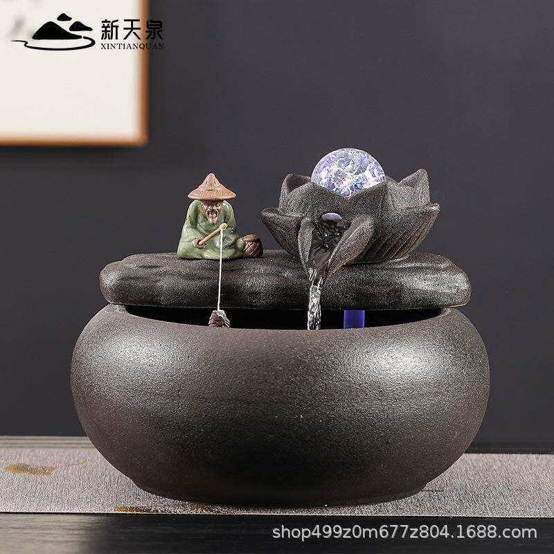 时来运转风水球流水摆件循环水喷泉客厅招财茶台桌面鱼缸装饰品