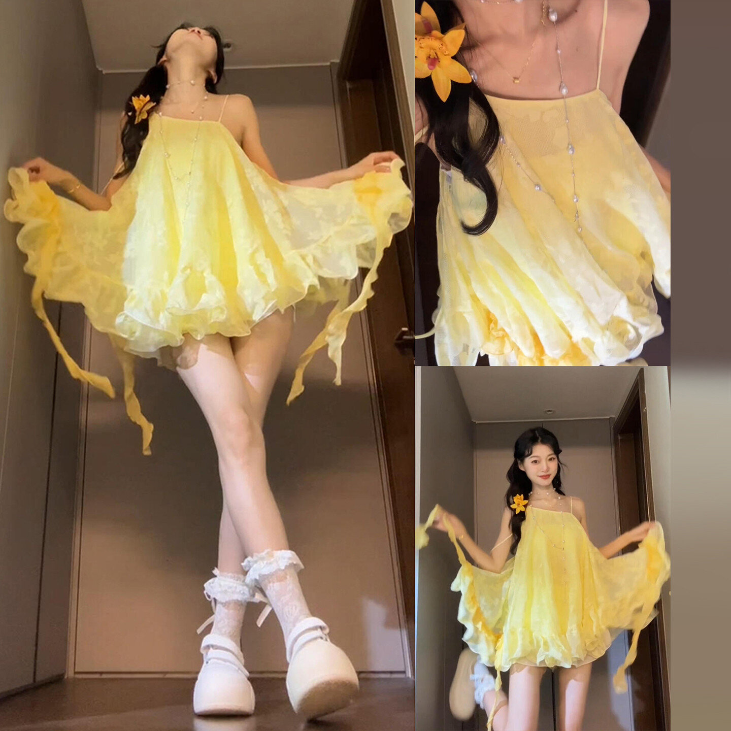 赵露思同款海边度假黄色吊带连衣裙子女装夏季2026新款巨好看短裙