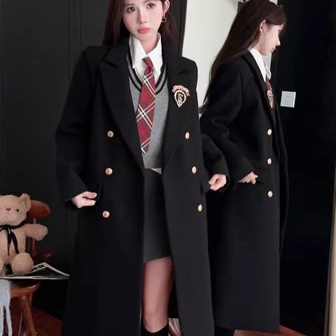 jk制服套装大衣中长版日