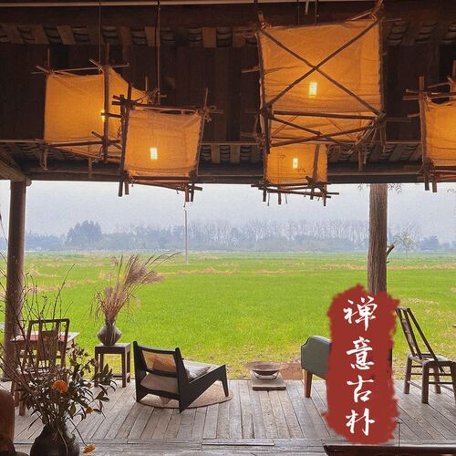 原木布艺吊灯棉麻纱餐厅民宿茶舍小酒馆古朴麻绳侘寂四方形灯具饰