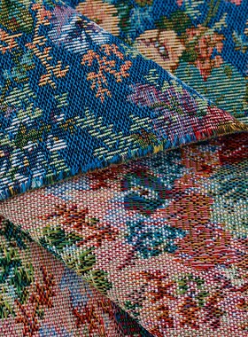 现货涤棉提花面料 平纹320gD色织提花布复古沙发箱包靠垫面料