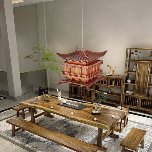 新中式吊灯紫檀红木建筑模型酒店大堂橱窗禅意中国风茶室复古灯具