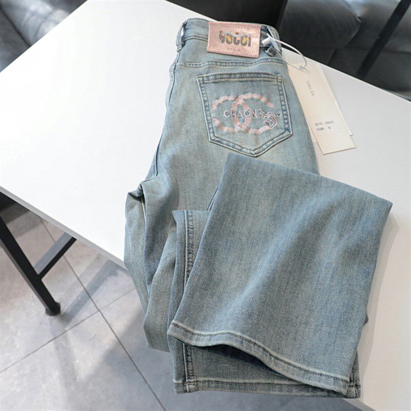 立显大长腿!春季新款高腰弹力浅蓝色直筒牛仔裤女休闲百搭九分裤