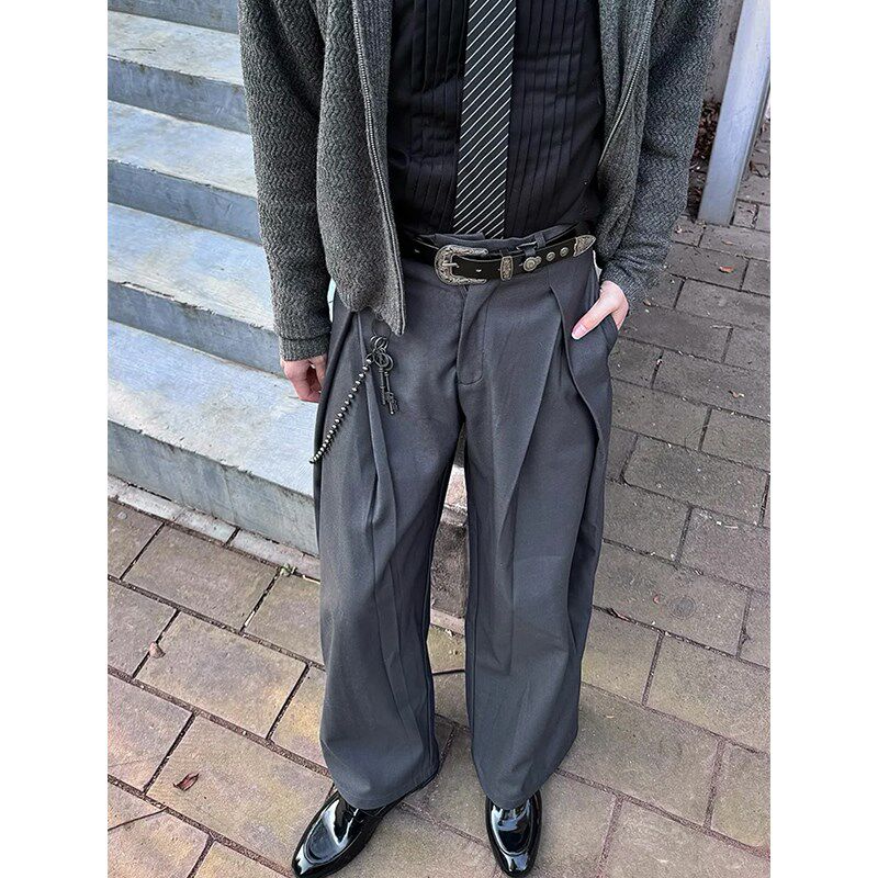 三角立体褶皱A字廓形阔腿西裤男宽松休闲简约百搭垂感西装裤