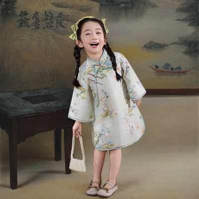 中秋节女童汉服旗袍秋季新款中国风改良连衣裙复古周岁女宝宝唐装