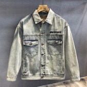 工装 怀旧经典 宽松美式 春秋新款 夹克男 复古黄泥染水洗牛仔外套男士