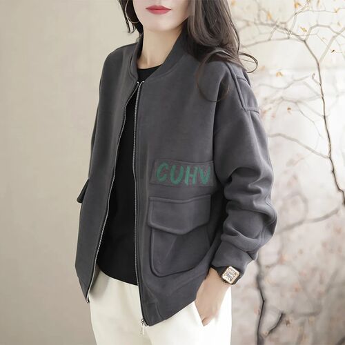 休闲爆款卫衣开衫短外套女士春秋2024新款大码气质妈妈棒球服上衣