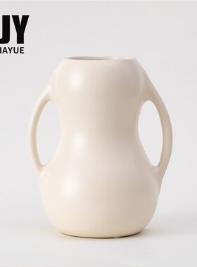 现代侘寂双耳花瓶陶瓷摆件 家居客厅餐厅插花花器装饰品