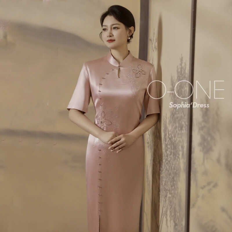 喜婆婆婚宴装醋酸旗袍2024新款夏季平时可穿高端结婚妈妈礼服高贵