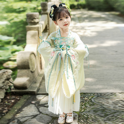 汉服女童夏季儿童2023新款连衣裙广袖超仙古装唐装襦裙小女孩童装