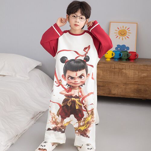 儿童睡衣男童连体衣哪咤衣服宝宝睡袋纯棉家居服大童2025超火春装