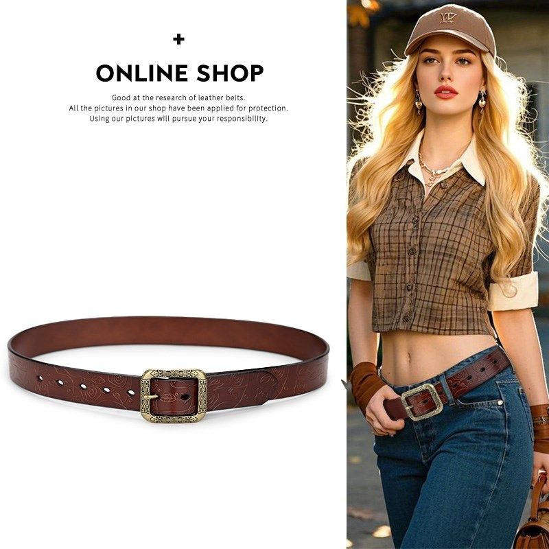 皮带女式真皮牛皮复古百搭棕咖色针扣宽时尚装饰配裙子牛仔裤腰带