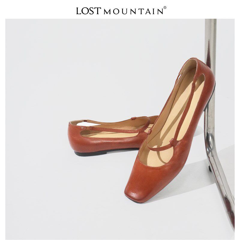 孤山定制复古风真皮平底芭蕾鞋女2023春季新款方头软底单鞋浅口鞋