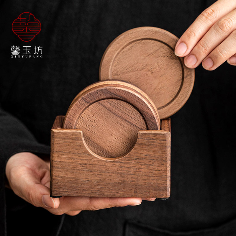 黑胡桃木杯垫套装高档实木品茗杯垫木质茶托隔热垫功夫茶具配件