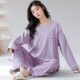 睡衣女春b秋2024年新款 家居服两件套 200斤加肥秋冬季 长袖 纯棉大码