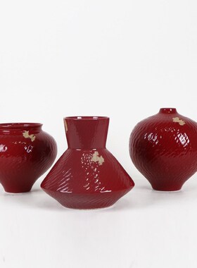新中式大红色陶瓷花瓶摆件客厅餐桌陶瓷酒店新房办公室软装饰摆设