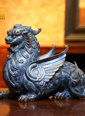 纯铜貔貅摆件一对开运新中式家居办公室桌面摆设公司开Z业乔迁礼