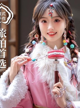 藏族转经简轮铜手摇亚青红皮金色手摇转筒西藏式家用摆件手持转桶