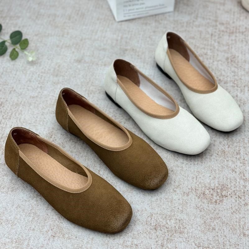 真皮浅口单鞋女2025春季新款复古牛皮平底女鞋一脚蹬奶奶鞋豆豆鞋,女鞋,浅口单鞋,淘宝优惠券,粉丝福利购,淘宝优惠卷