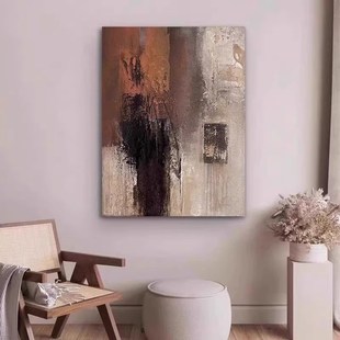 手绘油画汐鸠侘寂风民宿古典艺术客厅肌理挂画抽象玄关立体装饰画