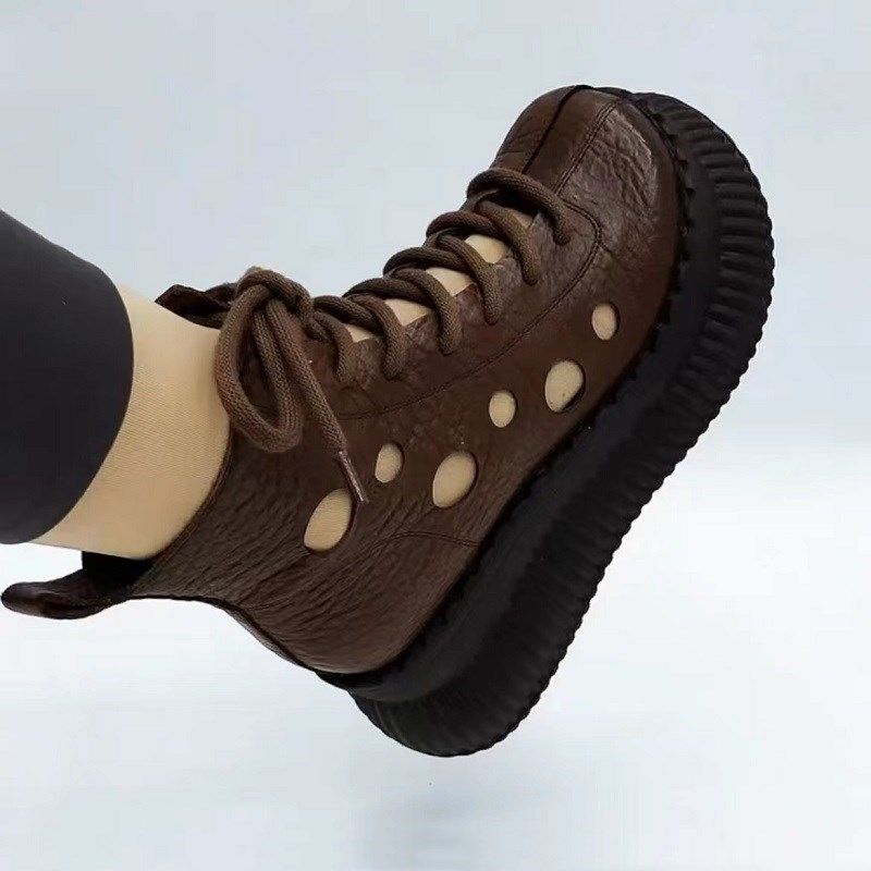 真皮镂空马丁靴2024新款夏季女士凉鞋透气洞洞短靴增高厚底松糕鞋,女鞋,休闲凉鞋,淘宝优惠券,粉丝福利购,淘宝优惠卷