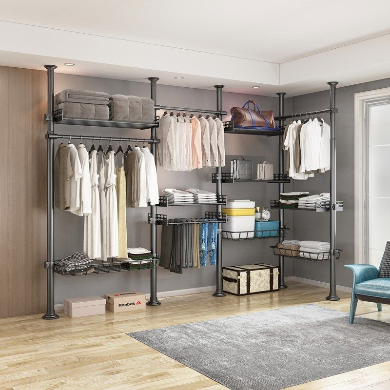 顶天立地置衣架卧室省空间简易落地衣帽间挂衣架免打孔晾晒衣架