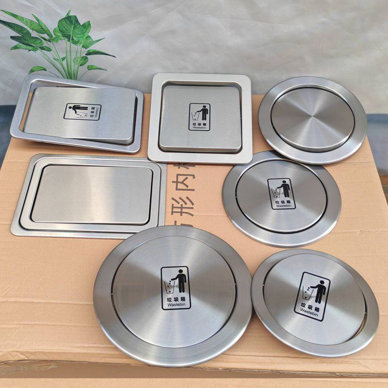 台面嵌入式不锈钢垃圾桶盖子翻盖厨房卫生间厕所暗装隐藏式垃圾筒