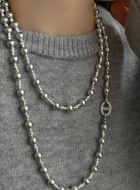 秋季双层长款珍珠毛衣链女2024年新款潮大气高档项链高级感锁骨链
